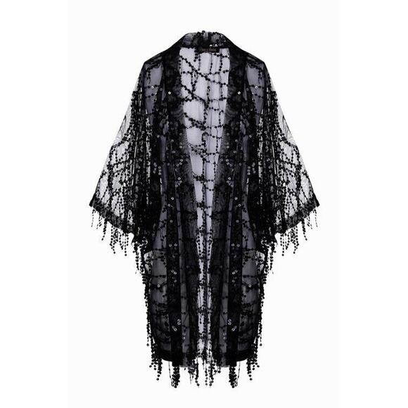 MICHELLE Sequins DUSTER Coverup One Size Fits Most BLACK Sparkle Shimmer Jacket - Picture 3 of 14